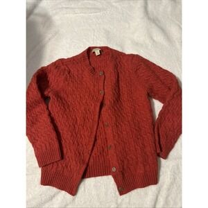 Appleseeds Womens M 100% Wool Cable Knit Cardigan Sweater Coral Red Button